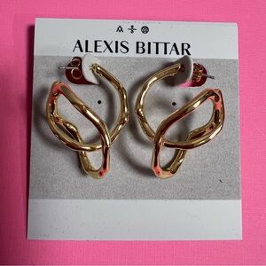 Alexis Bittar Solanales Twisted Gold Interlock Hoop Earrings NWT